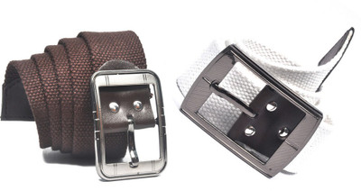 

AARIP Men Formal Brown, White Canvas Belt, Multy