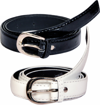 

Swan Collection Girls Casual, Formal, Evening Black, White Artificial Leather Belt, Black & white 06