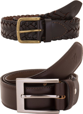 Valbone Men Formal Brown Genuine Leather Belt, Black