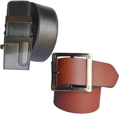 

Loopa Men Formal Multicolor Artificial Leather Belt, Black and brown