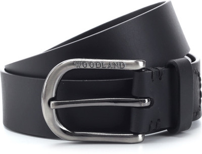 Woodland Men Black Genuine Leather, Metal Belt