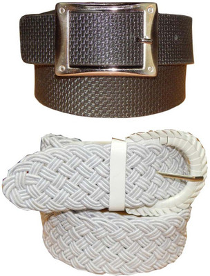 

Ansari Men Black, White Genuine Leather, Fabric Belt
