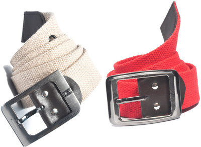 

AARIP Men Formal Beige, Red Canvas Belt, Multy