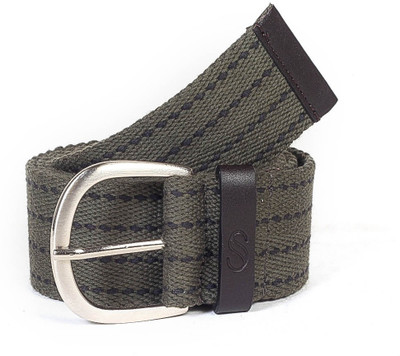 

Solzo Men Casual Green Canvas Belt, Green lines