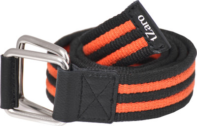 

tZaro Men Casual Orange, Black Fabric, Metal, Genuine Leather Belt, Black and orange