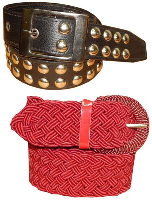 

Ansari Men Black, Red Genuine Leather, Fabric Belt
