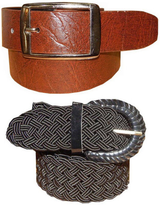 

Ansari Men Brown, Black Genuine Leather, Fabric Belt, Black;brown