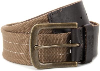 

WAC Men Brown Genuine Leather, Metal, Canvas Belt, Light brown