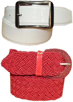 

Ansari Men White, Red Genuine Leather, Fabric Belt, Red;white