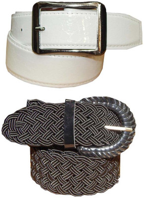 

Ansari Men White, Black Genuine Leather, Fabric Belt, Black;white