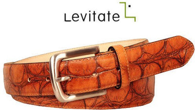

Levitate Men Casual Brown Genuine Leather Belt, English tan croc
