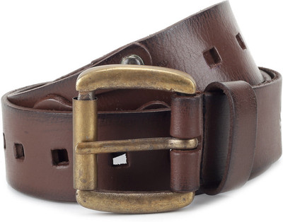 Flying Machine Men Brown Genuine Leather, Metal Belt