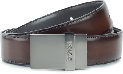 

Kenneth Cole Men Brown, Grey Artificial Leather, Genuine Leather, Metal Reversible Belt, Brown and grey