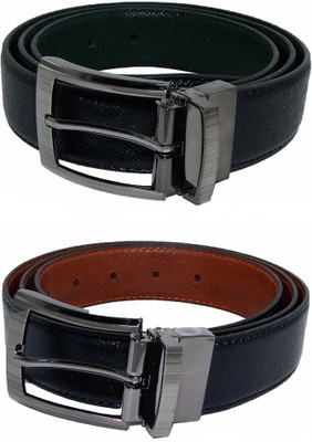 Els Men Formal Black, Green, Black, Beige Synthetic Reversible Belt, Beige;black;green