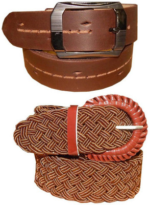 

Ansari Men Brown Genuine Leather, Fabric Belt