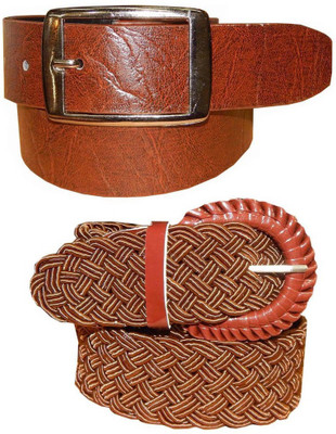 

Ansari Men Brown Genuine Leather, Fabric Belt