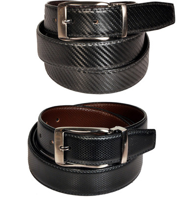 

Swan Collection Boys Casual, Formal, Evening Black Artificial Leather Reversible Belt, Black 19