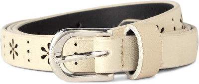 

People Women White Genuine Leather Belt, Cream
