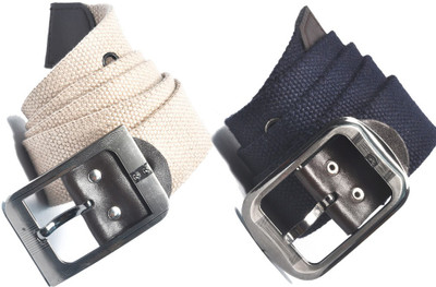 

AARIP Men Formal Beige, Blue Canvas Belt, Multy