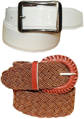 

Ansari Men White, Brown Genuine Leather, Fabric Belt, Brown;white
