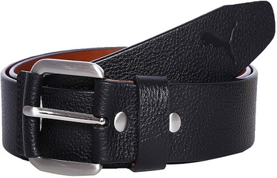 

Puma Men Casual Black Genuine Leather Belt, Black-brushed silver