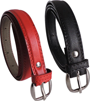 

Elligator Women Casual, Formal, Party Red, Black Artificial Leather Belt, Red-01