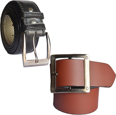 

Loopa Men Formal Multicolor Artificial Leather Belt, Black and brown