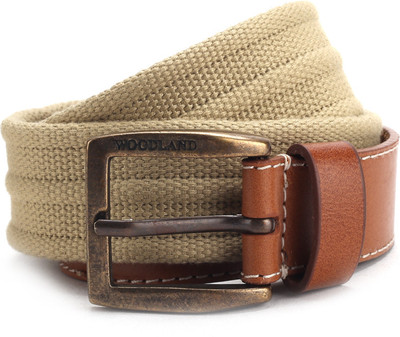 

Woodland Men Beige Genuine Leather, Metal Belt, Khaki