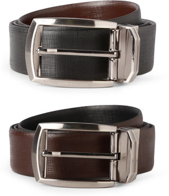 

Peter England Men Black Genuine Leather Reversible Belt