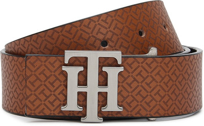 

Tommy Hilfiger Men Casual Multicolor Genuine Leather Belt, Brown itching /black milled