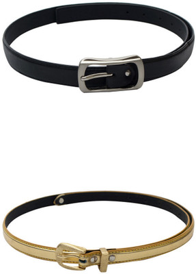 

Skyways Women Black, Gold Artificial Leather Belt, Black;goldern
