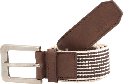 

tZaro Men Casual White, Brown Fabric, Genuine Leather, Metal Belt, White and brown