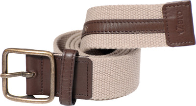 

tZaro Men Casual Beige, Tan Metal, Fabric, Genuine Leather Belt, Beige and tan