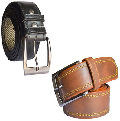

Loopa Men Formal Multicolor Artificial Leather Belt, Black and brown