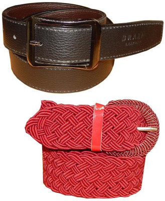 

Ansari Men Black, Red Genuine Leather, Fabric Belt
