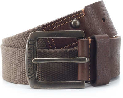 

Woodland Men Green, Brown Metal, Genuine Leather, Fabric Belt, Olive