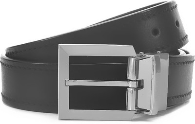 

Hidesign Men Black, Brown Genuine Leather, Metal Reversible Belt, Black and brown
