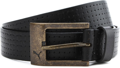 

Puma Men Black Genuine Leather Belt, Black and brushed gold