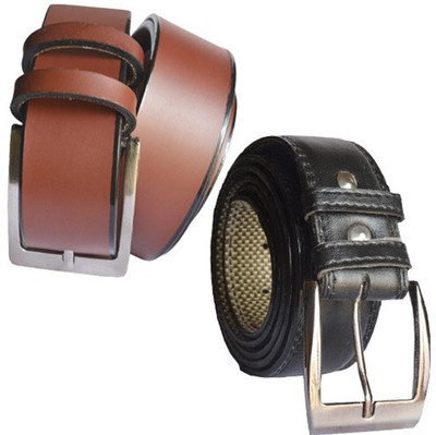 

Loopa Men Formal Multicolor Artificial Leather Belt, Black and brown