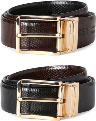 

Peter England Men Black Genuine Leather Reversible Belt