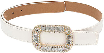 

Young & Forever Women Casual, Evening/Party, Formal, Semi-formal White Artificial Leather Belt, White rhinestone embellished leather