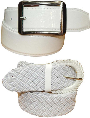 

Ansari Men White Genuine Leather, Fabric Belt