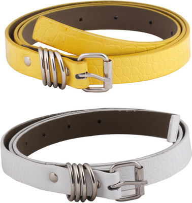 SRS Women Casual White, Yellow Artificial Leather Belt, White-yellow-015
