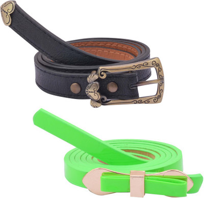 

Antiformal Women Green, Black Artificial Leather Belt, Black;green