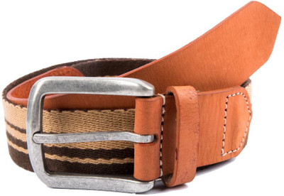 

Brounplus Boys Casual Tan Genuine Leather, Canvas Belt, Brown;tan
