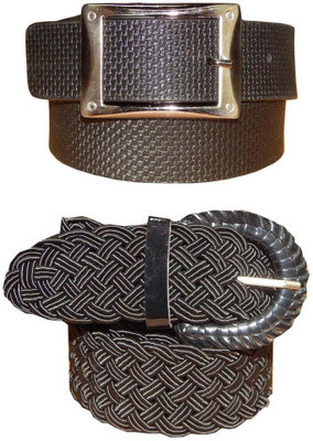 

Ansari Men Black Genuine Leather, Fabric Belt