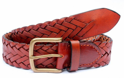

Tops Men Casual Red Genuine Leather Belt, Tan