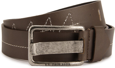 

U.S. Polo Assn Men Brown Metal, Genuine Leather Belt, Dark brown