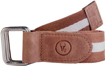

Hidekraft Men Casual Tan, White Genuine Leather, Canvas Belt