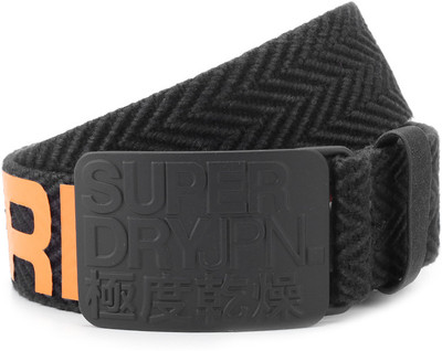 Superdry Men Black Metal Belt, Black and orange